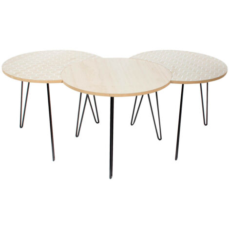 The Home Deco Factory – Tables basses gigognes blanches x3 – Plateau en bois – Pieds métalliques – Design contemporain modulable