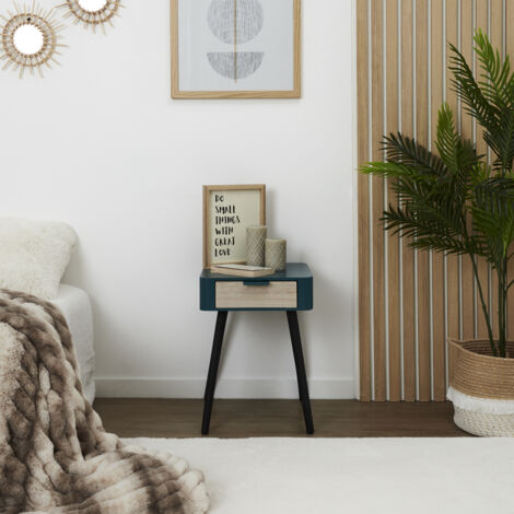 Table de chevet - HOME DECO FACTORY - 1 Tiroir - Bois - Bleu (1/5)