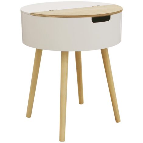 The Home Deco Factory – Table coffre blanche en MDF et pin – Design scandinave – Diamètre 45 cm – Hauteur 54,5 cm – Rangement pratique et stylé