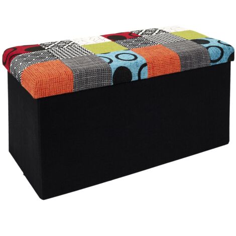 The Home Deco Factory – Coffre banc pliable patchwork multicolore – Assise confortable – Finitions soignées – Pour intérieur moderne (1/10)