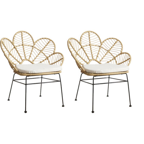 The Home Deco Factory – Lot de 2 fauteuils de jardin confortables – Structure en métal – Assise en textilène – Beige et noir – Pour extérieur moderne