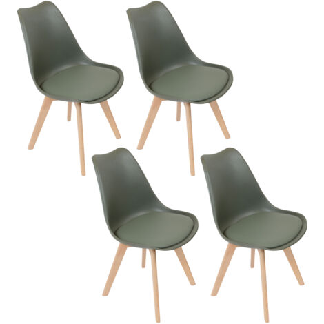 The Home Deco Factory – Lot de 4 chaises scandinaves rembourrées kaki – Structure en bois brut – Confort optimal pour salon – Design épuré et tendance (1/5)