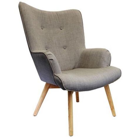 The Home Deco Factory – Fauteuil relax Helsinki gris patchwork – Hévéa – Dimensions L. 67,5 x l. 70 x H. 99 cm – Hauteur d'assise 41,5 cm – Confort scandinave