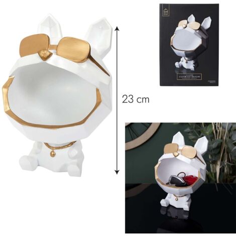 Statue - HOME DECO FACTORY - Chien à Lunettes - Vide Poche - Blanc et Or (1/5)