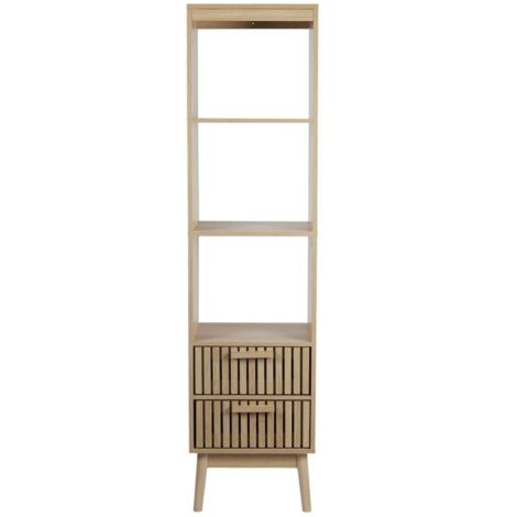 The Home Deco Factory – Colonne de salle de bain 2 tiroirs marron – Dimensions L. 40 x P. 30 x H. 160 cm – Panneaux de particules – Poignées métal élégantes (1/5)