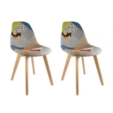 The Home Deco Factory – Lot de 2 chaises scandinaves multicolores 47x54x81 cm – Tissu polyester et pieds en hêtre naturel – Confort optimal avec rembourrage mousse (1/10)