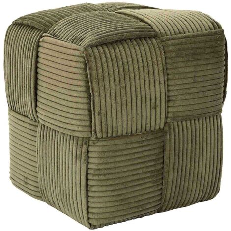 The Home Deco Factory – Pouf tressé en tissu côtelé vert – Dimensions 38x36x36 cm – Assise d'appoint pour salon rétro chic – Livré monté