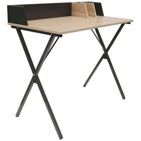 The Home Deco Factory – Bureau enfant noir 90x50x84 cm – Panneaux de particules et métal – Séparateurs intégrés et passe-câbles – Montage facile