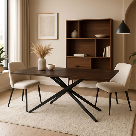 The Home Deco Factory – Table extensible en bois MDF et métal – Longueur 150 à 210 cm – 6 à 8 personnes – Design moderne marron noir – Hauteur 75 cm