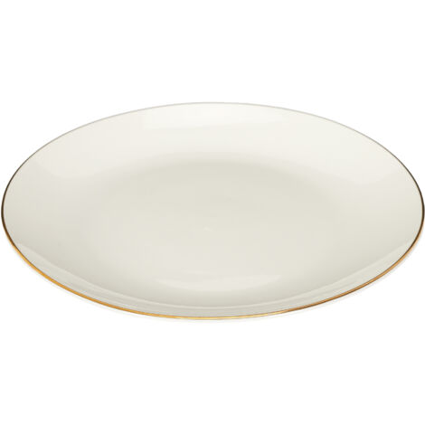 Service à Dessert Eschenbach 12 Assiettes, Porcelaine Blanche Et Or Fin, Motif Années 60
