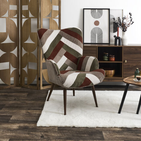 The Home Deco Factory – Fauteuil salon patchwork côtelé – Dossier haut – Assise généreuse 45 cm – Dimensions 69x76 cm – Tissu chaleureux et élégant (1/5)