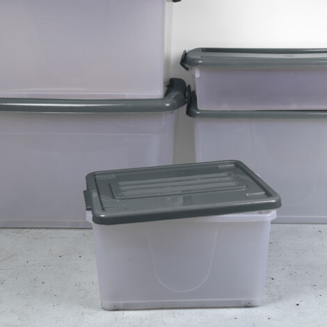 Boîte de rangement - JE CHERCHE UNE IDEE - Sur roulettes - 35 L - Gris et transparent (1/3)