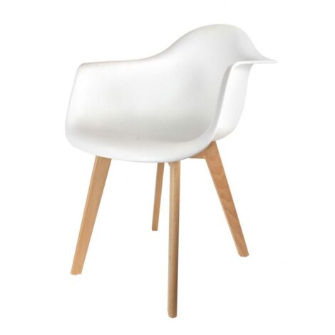 Fauteuil Scandinave avec accoudoirs H 85 x P 60,5 x L 62 cm Pieds en bois brut Blanc - Livraison gratuite (1/5)