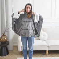 Poncho Plaid - HOME DECO FACTORY - Confortable - Doux - Gris