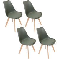 The Home Deco Factory – Lot de 4 chaises scandinaves rembourrées vertes – Pieds en bois brut – Confort optimal pour salon