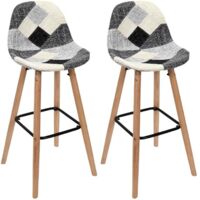 The Home Deco Factory – Lot de 2 tabourets de bar contemporains – Hauteur d'assise 75cm – Patchwork gris et multicolore – Structure en métal