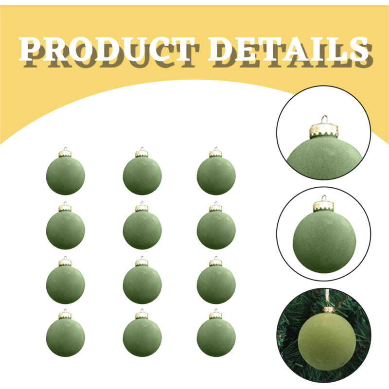 Lot De 20 Boules De Noël En Velours Floqué - 3 Tailles (4, 6, 8 Cm) - Vert - Avec Crochets Métal - Décoration Sapin, Couronne, Intérieur - Cadeau Fêtes