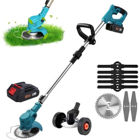 Tondeuse à gazon électrique avec batterie, tondeuse à gazon portable 24 V, tondeuse de jardin sans fil à roues avec perche réglable pour une tonte rapide, batteries et chargeur inclus (1 x batteries)