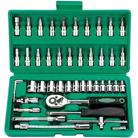 46PCS Coffret de Douilles et Embouts, Flexible Jeux de Douilles, Ensembles de Clés à Cliquet, Outil de Réparation de Véhicule Automobile 1/4 Pouce (1/5)