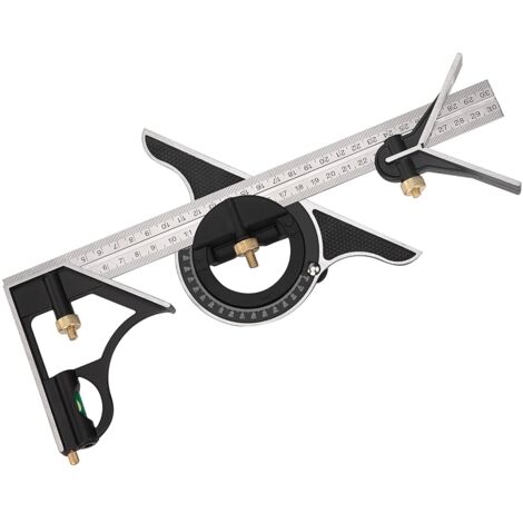 Équerre Combinée en Métal Règle de Menuiserie Multifonction Règle d'angle de Combinaison avec Rapporteur d'Angle à Niveau à Nulle Tête Droite 300 mm (1/5)