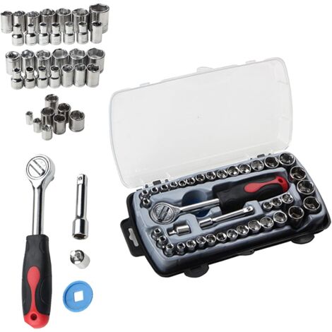 40 Pièces Ensembles D'outils à Main Kit D'outils de Réparation de Voiture Ensemble D'outils Mécaniques Boîte pour la Maison Jeu de Clés à Douille Kit de Tournevis à Cliquet