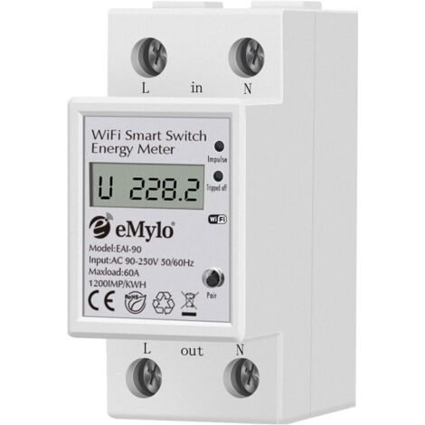 Smart WIFI compteur d'énergie, monophasé DIN Rail LCD Compteur numérique, compteur de consommation d'électricité, 60A 90-250V, Support Alexa Google Home APP Télécommande pour Maison, Appartement (1/5)