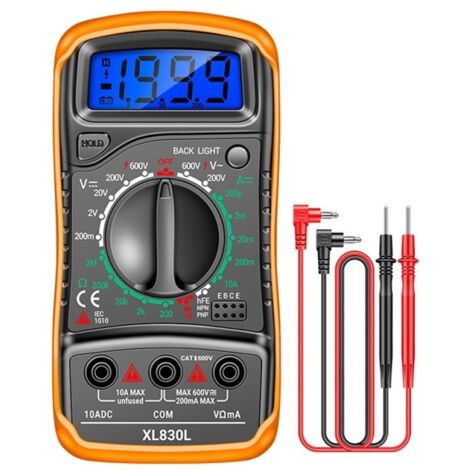 Multimètre portable, écran LCD rétroéclairage, multimètre multifonction, testeur de haute précision pour usine professionnelle et école (orange)