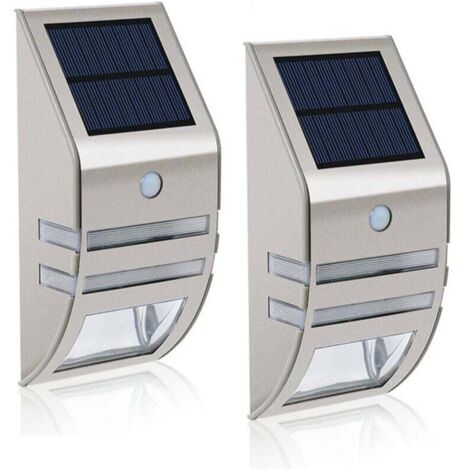 Lot de 2 lampes solaires LED-Étanches-En acier inoxydable-Appliques murales pour l'extérieur-Avec capteur de mouvement 90 ḞGrand angle- Éclairage pour jardin,terrasse,chemin