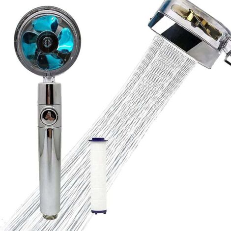 Pommeau de douche à hélice,filtre de douche à 360 ° à haute pression,pomme de douche rotative à économie d'eau,kit turbocompressé,pommes de douche à main (Costume classique bleu)