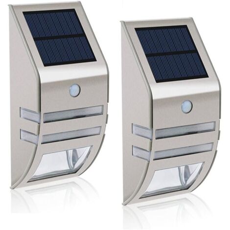Lot de 2 lampes solaires LED-Étanches-En acier inoxydable-Appliques murales pour l'extérieur-Avec capteur de mouvement 90 ḞGrand angle- Éclairage pour jardin,terrasse,chemin