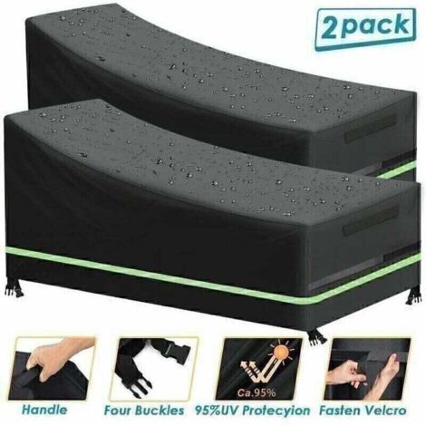 2 pcs Housse de Chaise Longue de Jardin,Résistance au Vent,Anti-UV,Tissu Oxford 420D Housse avec Grilles D’aération et Bande Réfléchissante pour Chaise Longue de Jardin,200x75x70/40cm (1/5)
