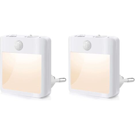 Lot de 2 Veilleuse Prise Electrique,Veilleuse avec Détecteur de Mouvement (ON/AUTO/OFF), Veilleuse LED Dimmable 3500K Blanc Chaud, Veilleuse Enfant pour Chambre, Couloir, Escalier, Cuisine, Salon