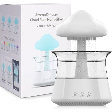 Humidificateur Cloud Rain pour chambre à coucher avec sons de pluie apaisants - Aide au sommeil, veilleuse cascade, humidificateur d'air en forme de champignon pour chambre et salon (blanc) (1/5)
