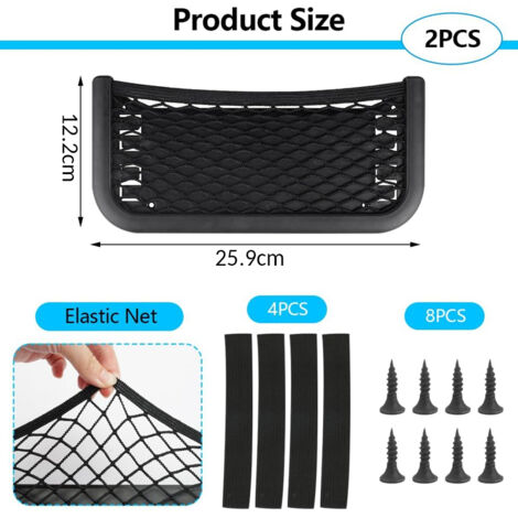 Lot De 2 Filets De Rangement Pour Coffre De Voiture - Microfibre Et Polyester, Adhésif Fort, 20,6x14,5 Cm