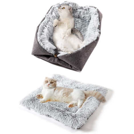 Lit pour Chat Chien, 2 en 1 Double Usage Panier pour Chat Coussin, Coussin Chat Doux et Confortable Convient aux Chatons Chiots et Petits Animaux