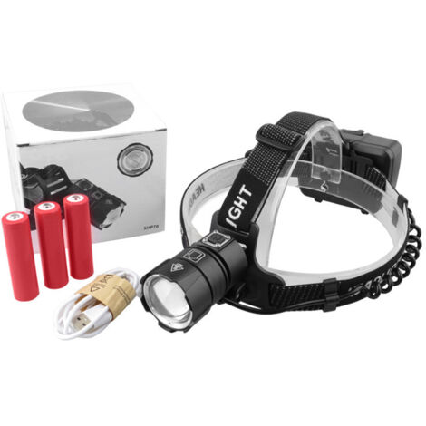Lampe frontale rechargeable 300000 lumens, lampe frontale LED ultra lumineuse XHP90 avec fonction banque d'alimentation, lampe frontale tactique étanche zoomable 4 modes pour la chasse, la pêche