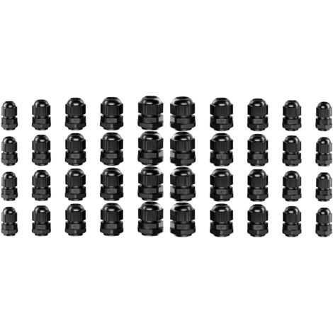 Presse-étoupes - Lot de 40 presse-étoupes en plastique étanches 3,5-13 mm, joints de protection de fil, PG 7/9/11/13,5/16, noirs (1/5)