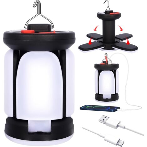 Lanterne Camping Rechargeable, 3600mAh, 6 Modes d'éclairage, 60 LED 360° Super Brillant, IPX45 Camping Etanche Portable, Lumière de Camping Pliable pour Pêche, Randonnée, Garage, Camping