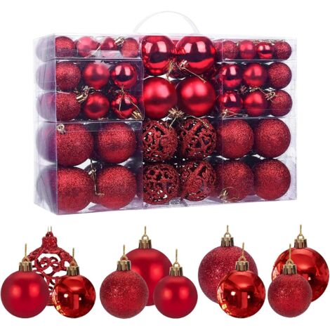 Lot de 100 Boules de Noël Rouges pour Sapin de Noël, décorations Scintillantes, Opaques, Brillantes, Ø 3, 4 et 6 cm (1, Rouges) (1/5)
