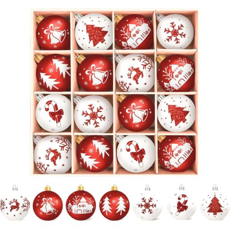 Boule de Noel Decoration Sapin Noel,16PC Decoration Noel Sapin Incassable, Boule de Noel Blanche et Rouge Décoration Sapin de Noel, Boules de Noël Decoration Noel Interieur Maison (1/5)
