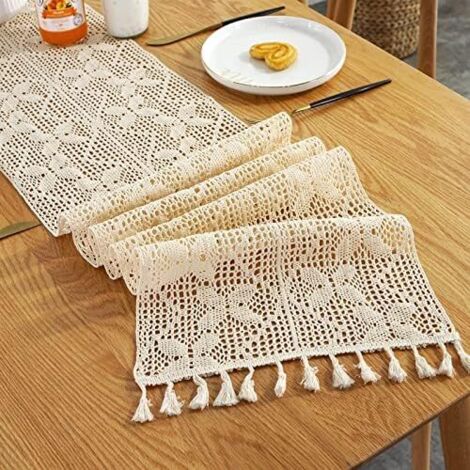 Chemin de table long (2 mètres), en chanvre ancien XIXème initiale