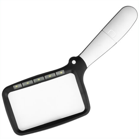 Loupe de Lecture rectangulaire, Loupe de Lecture Lumineuse, 3X Grand Loupes Eclairante avec 5 lumières à LED, 2 Modes d’intensité, pour Les Seniors, Enfants, Les Loisirs, l'artisanat, Les Horlogers