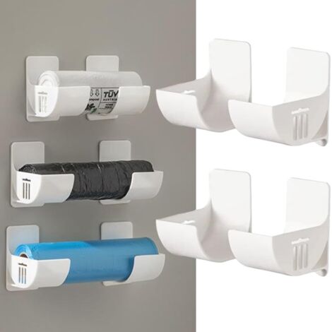 Lot de 8 organiseurs de cuisine non perforés - Montage mural - Distributeur de sacs poubelle - Blanc - Organiseur de cuisine - Pour le rangement et l'organisation des accessoires de cuisine (1/5)