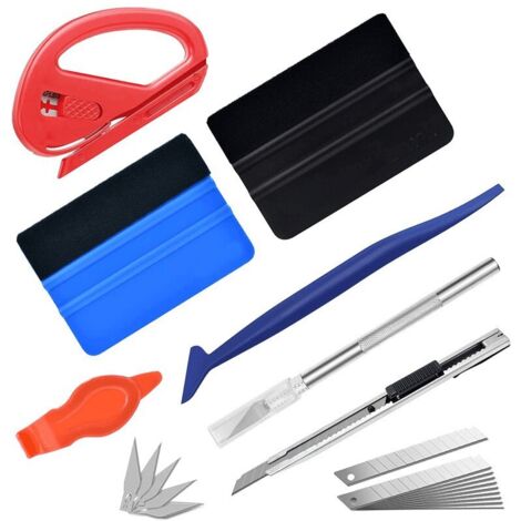 Kit Covering Outils de Film de Fenêtre de Voiture Vinyle, Kit de Raclettes Accessoires Voiture, avec Raclette en Feutre, Couteau pour Passe-Temps