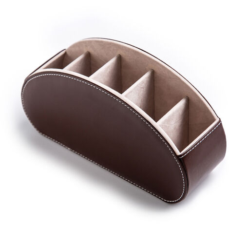 Support de télécommande en cuir synthétique, organiseur multifonction avec 5 compartiments, boîte de rangement pour télécommandes TV, crayons, pinceaux de maquillage (1/5)