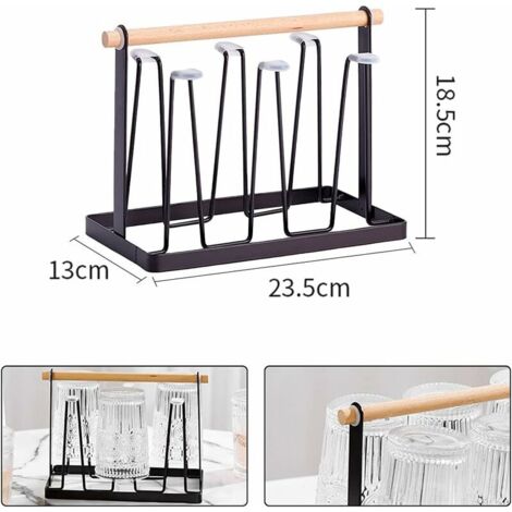 HERCHR Égouttoir à Bouteilles Et Tasses En Métal Noir - Support De Séchage Pour 6 Tasses - Design Scandinave Minimaliste