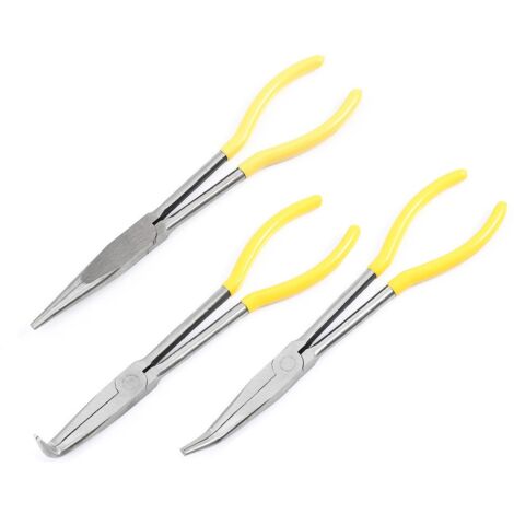 3pcs Pinces à Bec Long en Acier au Carbone Pinces Extra Longues avec Pointe Droite Coudée Pour Électriciens Craft Outil Set (1/5)