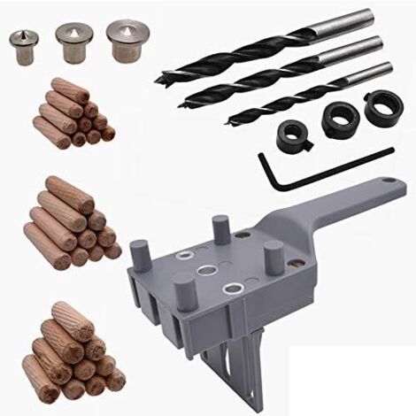 41Pcs Gabarit de Percage Tourillon Guide de Perçage Chevilles Bois avec Butée Parallèle Kit de Gabarit de Goujonnage avec Centreur Tourillon 6 mm/8 mm /10mm pour Goujon en Bois à Main
