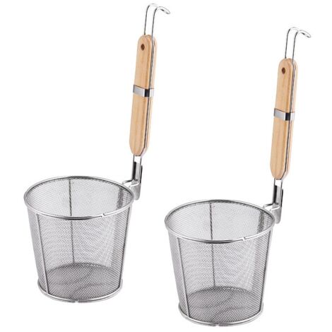 Lot de 2 passoires à pâtes en acier inoxydable avec poignée en bois,idéales pour faire bouillir les aliments, spaghetti,boulettes (diamètre 14 cm) (1/5)