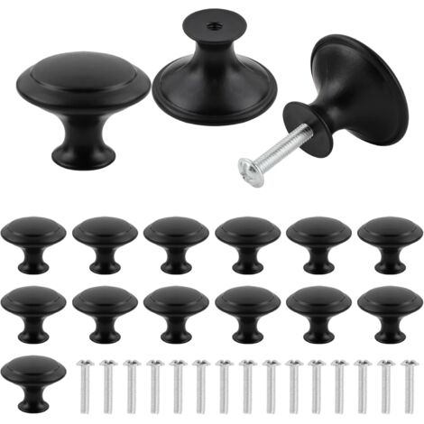 16 Pièces Noir Mat Tiroir de Porte,Boutons de Placard Noirs, 30mm Noir Rond Bouton de Meuble,Rond Poignée Cuisine Noir avec Vis pour Meubles Tiroirs Armoires Portes Salle de Bains Noir